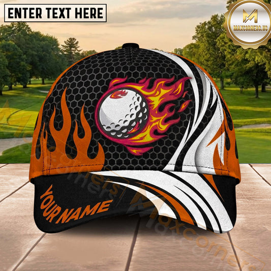 Maxcorners Golf Flaming Golf Ball Honeycomb Pattern Personalized Name 3D Classic Cap