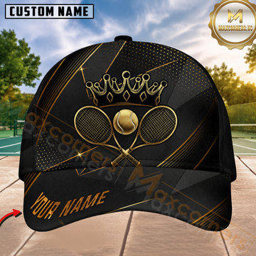 Maxcorners Tennis Golden Crown & Geometric Lines Personalized Name 3D Cap