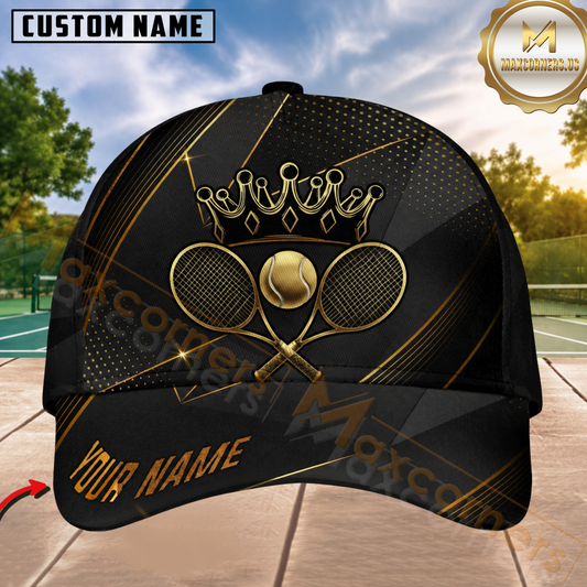 Maxcorners Tennis Golden Crown & Geometric Lines Personalized Name 3D Cap