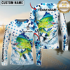Maxcorners Fishing Blue White American Flag Personalized Name, Team Name 3D Shirt