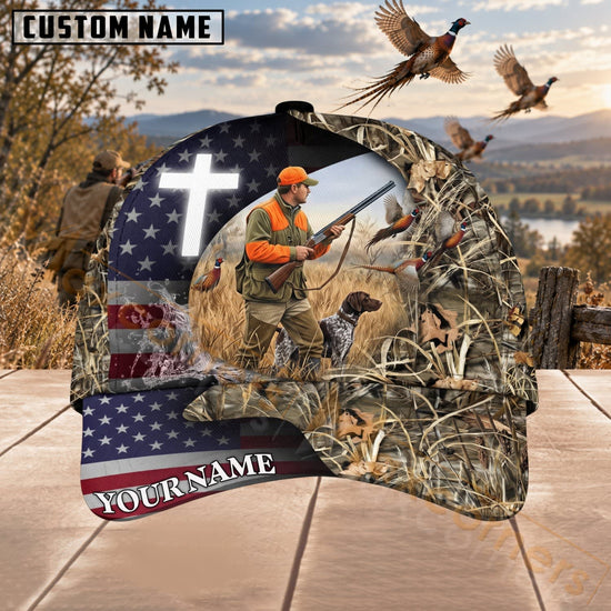 Maxcorners Upland Bird Hunting Faith Cross Hunter & Pheasants Personalized Name 3D Cap