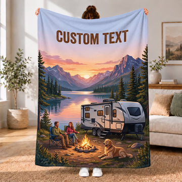 Maxcorners RVs Travel Trailer Mountain Lake Sunset Custom Name 3D Blanket