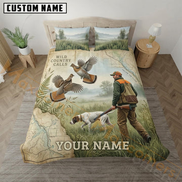 Maxcorners Upland Bird Hunting Green Meadow Hunter Bedding Set 3D Print Custom Name