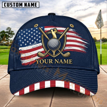 Maxcorners Golf USA Flag Shield Clubs Personalized Name 3D Cap