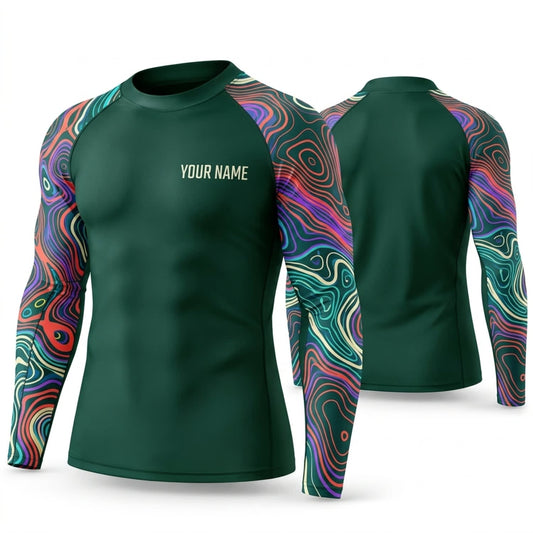 Maxcorners Personalized Psychedelic Tattoo Forest Green Shirt with Purple Swirl Sleeves 3D All Over Printed Shirts, Best Gifts for Tattoo Lovers