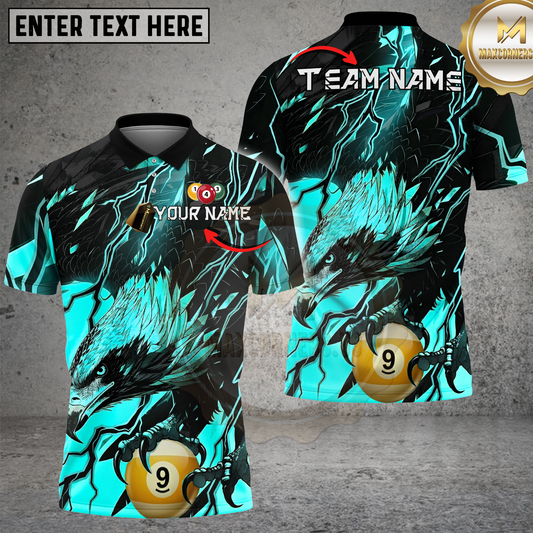Maxcorners Eagle Billiards Lightning Black Gold Fierce Design Multicolor Options Personalized Name, Team Name 3D Shirt (4 Colors)