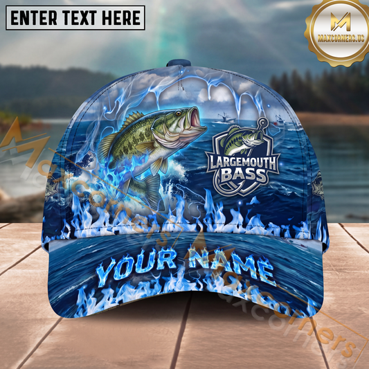 Maxcorners Fishing Blue Flame Ocean Multiple Options Personalized Name 3D Cap (11 Fish Species)