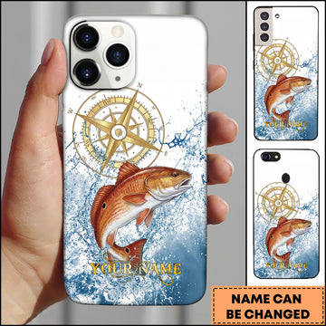Maxcorner Redfish Fishing Golden Compass Water Splash Personalized Name 3D Phone Case