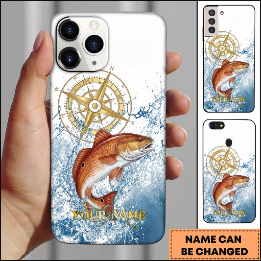 Maxcorner Redfish Fishing Golden Compass Water Splash Personalized Name 3D Phone Case