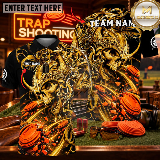 Maxcorners Trap Shooting Skeleton & Shotgun with Ornate Target Graphic Customized Name, Team Name 3D Shirts