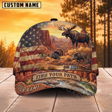 Maxcorners Wildlife Hunting American Flag Find Your Path Personalized Name 3D Cap