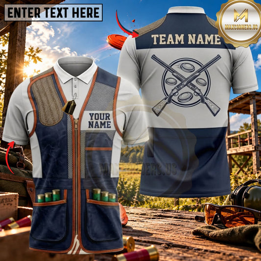 Maxcorners Clay Shooting Crossed Shotgun Target Vest Multicolor Customized Name Team Name 3D Shirts (4 Colors)