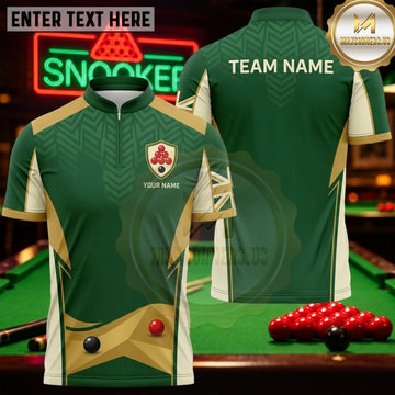 Maxcorners Snooker Forest Green Gold Minimalist Chevron Personalized Name 3D Unisex Shirt