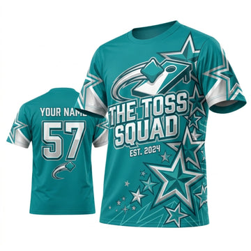 Maxcorners Cornhole The Toss Squad Teal White Stars Personalized Name 3D Unisex Shirt