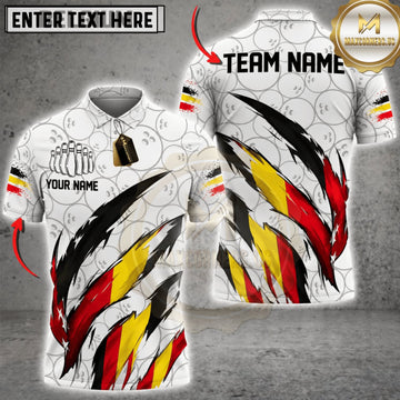 Maxcorners Bowling Belgium Flag Eagle Claw Scratch Personalized Name 3D Unisex Shirt