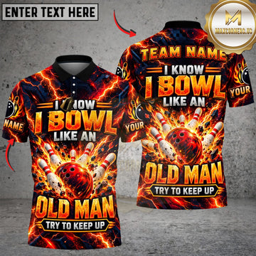 Maxcorners Bowling I Know I Bowl Like An Old Man Orange Flame Personalized Name 3D Unisex Shirt