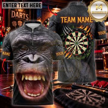 Maxcorners Darts Angry Gorilla Face Black Gold Dartboard Personalized Name 3D Unisex Shirt