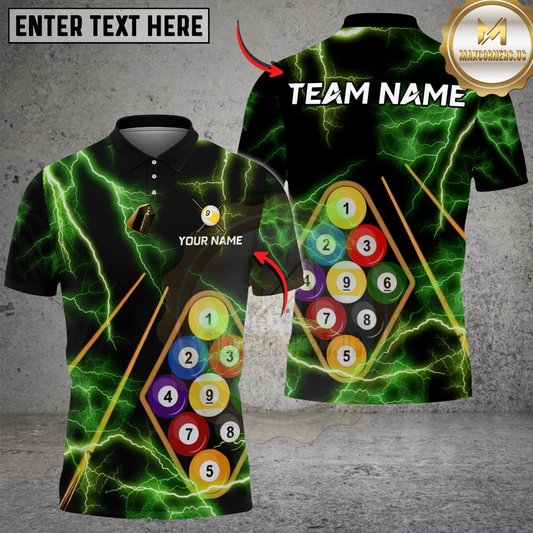 Maxcorners Billiards Ball 9 Black Thunder Lightning Customized Name, Team Name 3D Shirt (6 Colors)
