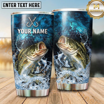 Maxcorners Fishing Tumbler Blue Cosmic Hook Splash Design Personalized Name Tumbler (13 Species)