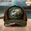 Maxcorners Fishing Forest Camo Orange Trim Personalized 3D Cap (12 Fish Species)
