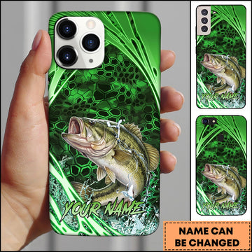 Maxcorners Fishing Green Honeycomb Splash Personalized Name Phone Case  (12 Fish Species)