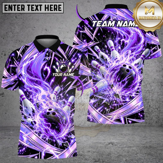Maxcorners Bowling Swirling Fire Explosion Dynamic Motion Pins Strike Artwork Multicolor Customized Name, Team Name 3D Shirts