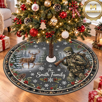 Maxcorners Hunting Father Child Snowy Forest Personalized Name 3D Christmas Tree Skirt