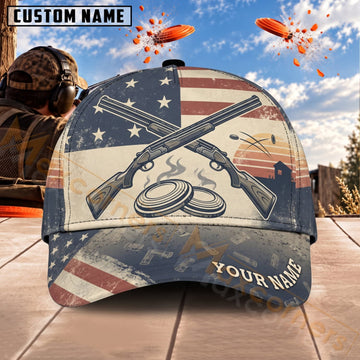 Maxcorners Trap & Skeet Shooting Rustic Crossed Shotguns Personalized Name 3D Cap
