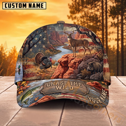 Maxcorners Wildlife Hunting Canyon Landscape Chase The Wild Personalized Name 3D Cap