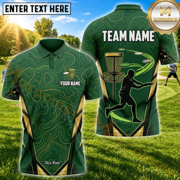 Maxcorners Disc Golf Green Geometric Player Silhouette Personalized Name 3D Unisex Shirt
