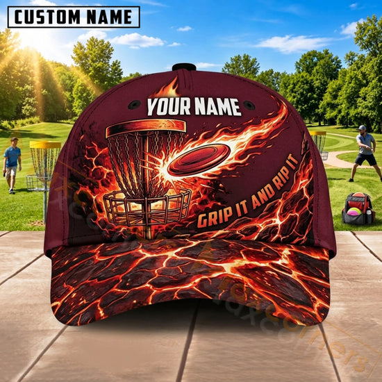Maxcorners Disc Golf Red Fire Flying Disc Grip It Personalized Name 3D Cap