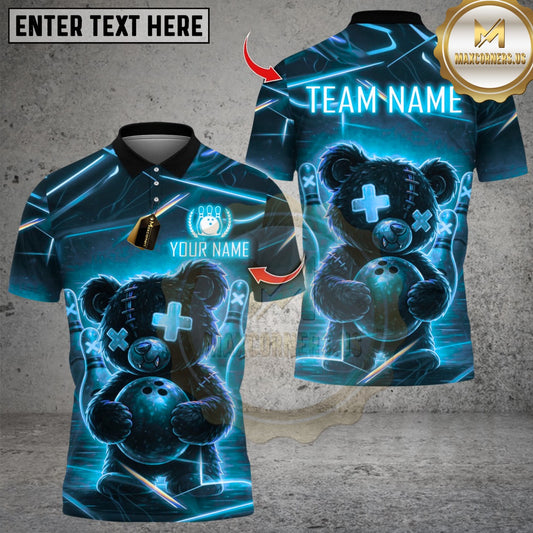 Maxcorners Bowling Neon Bear Multicolor Customized Name, Team Name 3D Shirt