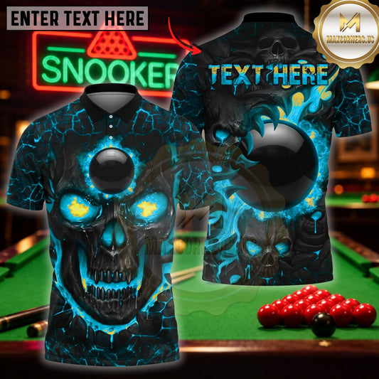 Maxcorners Billiard Apparel Flaming Skull Face Graphic Multicolor Customized Name 3D Shirt