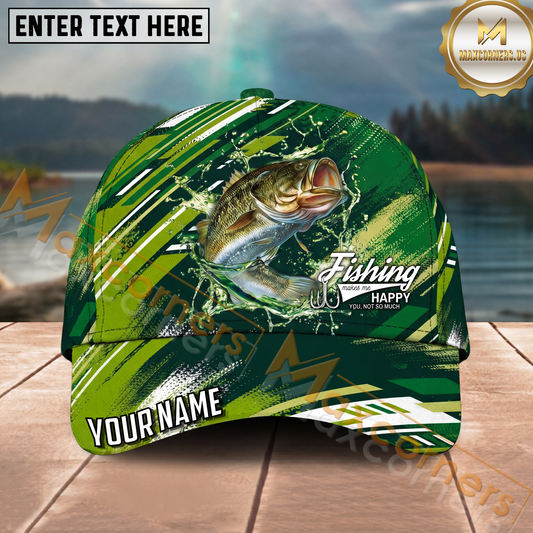 Maxcorners Fishing Green Splash Strike Multi Options Personalized Name 3D Cap (11 Fish Species)