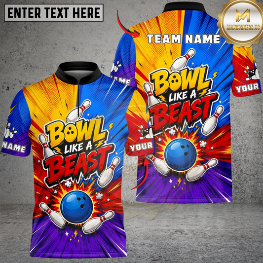 Maxcorners Bowling Comic Pop Art Beast Mode Blast Customized Name, Team Name 3D Shirt