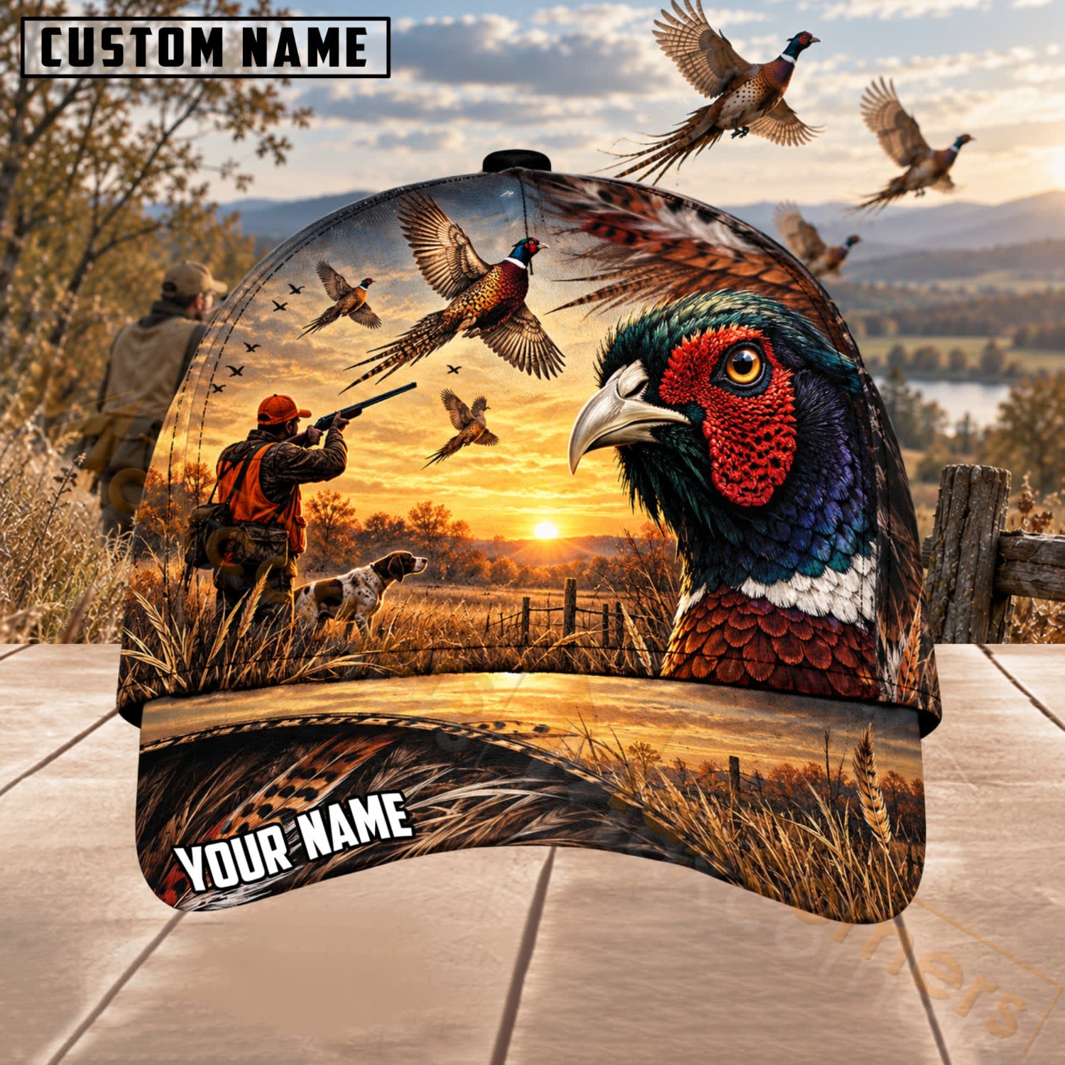 Maxcorners Upland Bird Hunting Turkey & Sunset Hunter Scene Personalized Name 3D Cap