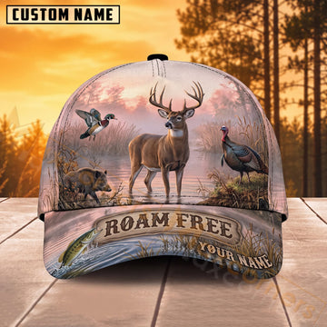 Maxcorners Deer Hunting Sunset Sky Roam Free Personalized Name 3D Cap