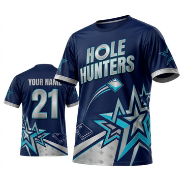 Maxcorners Cornhole Hole Hunters Navy Blue Star Personalized Name 3D Unisex Shirt