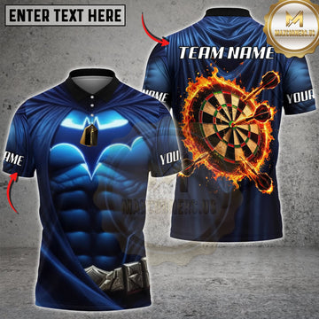 Maxcorners Darts Blue Black Muscular Armor Flaming Dartboard Personalized Name 3D Unisex Shirt
