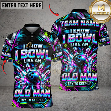 Maxcorners Bowling I Know I Bowl Like An Old Man Purple Green Neon Personalized Name 3D Unisex Shirt