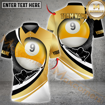 Maxcorners Billiard Golden 9 Ball Pool Player Personalized Name, Team Name Unisex 3D Shirt
