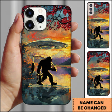 Maxcorners Bigfoot Fishing UFO Lake Adventure Personalized Name 3D Phone Case