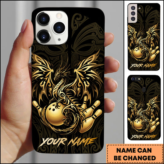 Maxcorners Bowling Phonecase Golden Phoenix Ornate Decorative Pattern Personalized Name 3D Phone Case