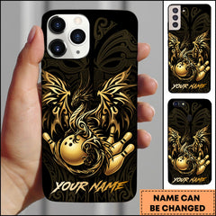 Maxcorners Bowling Phonecase Golden Phoenix Ornate Decorative Pattern Personalized Name 3D Phone Case