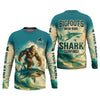 Maxcorners Bigfoot's New Ride Shark Surfing Fishing UPF Shirts, Funny Fishing Shirt, Presents For Fishermen