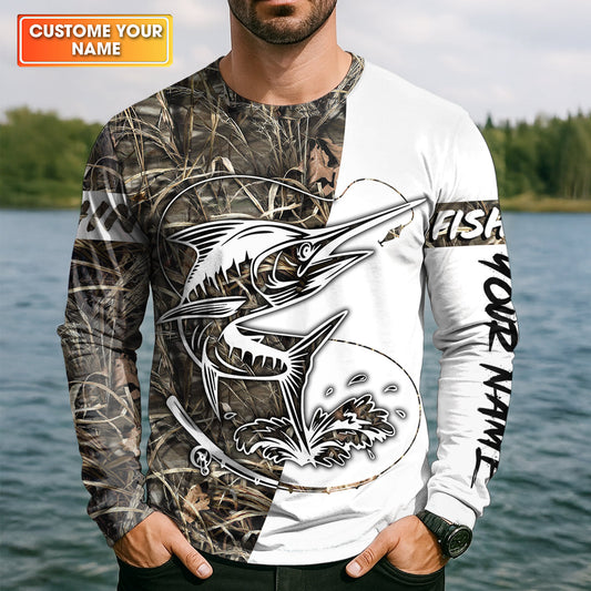 Maxcorners Personalized Marlin Fishing UPF Shirt – Funny Fishing Long Sleeve Shirt for Men