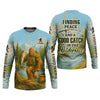 Maxcorners Finding Peace And A Good Catch In The Wilderness Bigfoot Fishing UPF Shirts, Gift For Fisherman