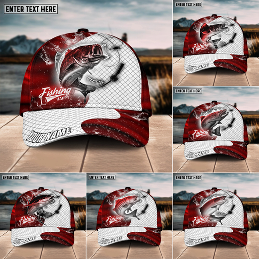 Maxcorners Fishing Red Dark Pattern Sport Pattern Personalized Name 3D Cap (11 Breeds)
