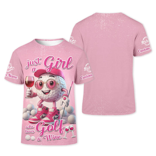 Maxcorners Just A Girl Who Loves Golf And Wine Custom Womens Golf Polo Shirt, Womens Golf Gifts