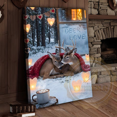 Maxcorners Winter Deer Couple Cozy Snow Scene Personalized Name Canvas